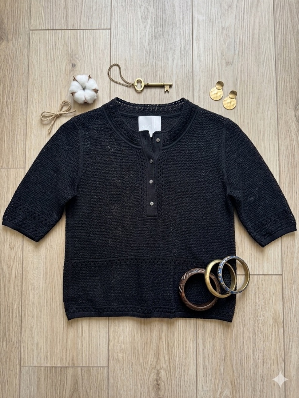 ✨ Molli Fine Knit Crochet-Style Henley Top ✨
